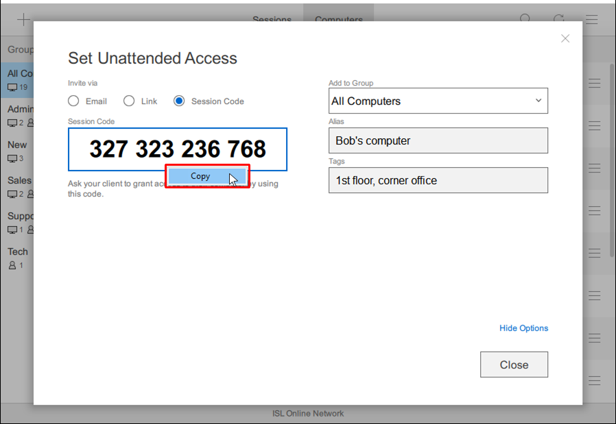 Configurar acesso via Código