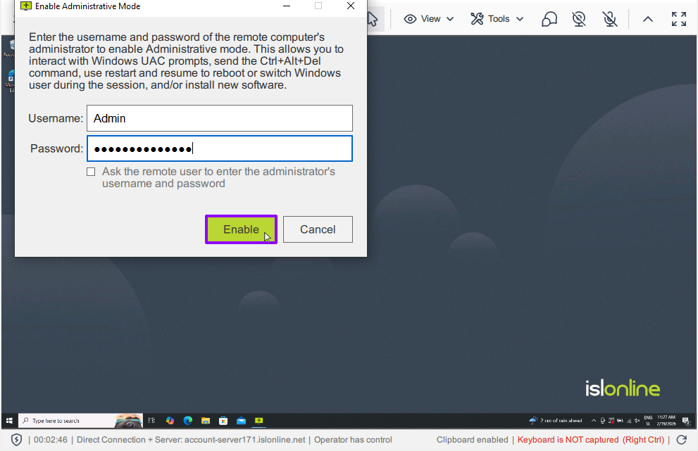 Prompt credenciais admin