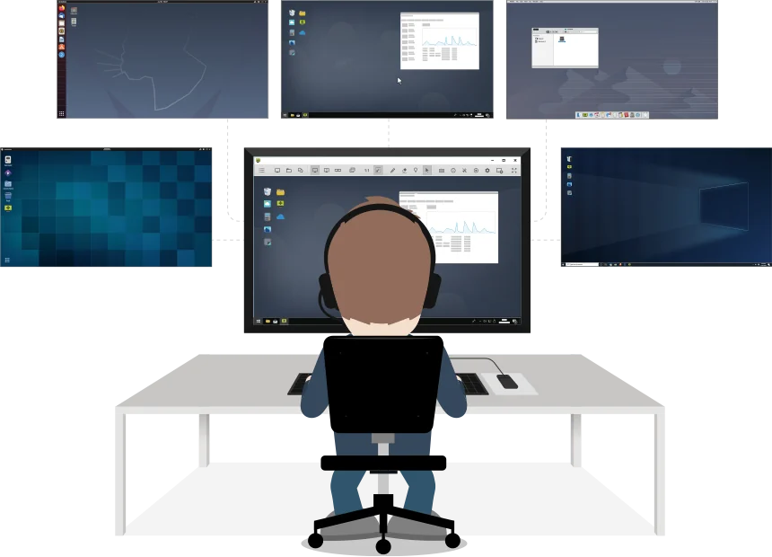 Técnico de TI utilizando software de suporte remoto Remotto para acessar computador de cliente